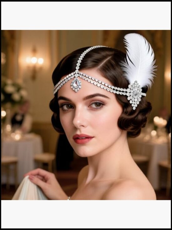 Vintage Crystal Feather Flapper Headpiece for Gatsby Costume Hair Jewelry